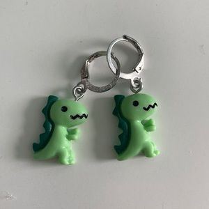 cartoon green dinosaur dangly earrings
